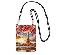 YUBVCF Paris Eiffel Tower With Autumn Leaves Printing Small Phone Crossbody Shoulder Holsters Bag,Fits All Cell Phones,Use For Running,Walking,Biking