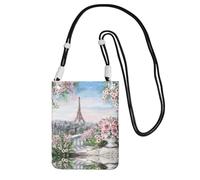 YUBVCF Paris Eiffel Tower With Flowers Printing Small Phone Crossbody Shoulder Holsters Bag,Fits All Cell Phones,Use For Running,Walking,Biking