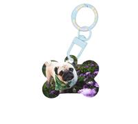 YUBVCF Pugs In The Garden Printing Acrylic Dog Bone Ornament,Pet Tags,Key Chain Dogs Tag For Holiday For Pet Lovers,Dogs Gift