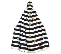 YUBVCF Rainbow Polka Dot Stripe Black And White Printing Adult Halloween Hooded Cloak 57.8 Inches, Large Hood Parties Cloak,Masquerade Themed Carnivals