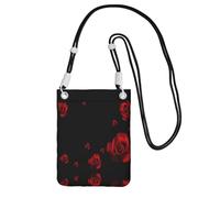 YUBVCF Red Rose Black Background Printing Small Phone Crossbody Shoulder Holsters Bag,Fits All Cell Phones,Use For Running,Walking,Biking