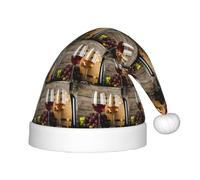 YUBVCF Red Wine Galsses & Grapes With Wooden Kids Santa Hat Festive Unisex Velvet Comfort Hats Extra Thicken Classic Fur For Christmas New Year