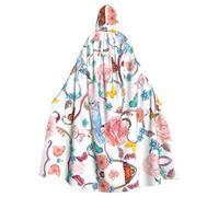 YUBVCF Romantic Fancy Floral Birds Butterfly Printing Adult Halloween Hooded Cloak 57.8 Inches, Large Hood Parties Cloak,Masquerade Themed Carnivals