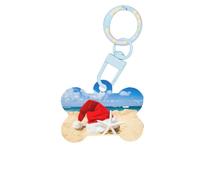 YUBVCF Santa Hat On The Beach And Starfish Printing Acrylic Dog Bone Ornament,Pet Tags,Key Chain Dogs Tag For Holiday For Pet Lovers,Dogs Gift