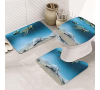 YUBVCF Sea Conch Shell Starfish Turtle Printing Flannel Non Slip 3 Piece Bathroom Rugs Set,31.5x20in Rug Set For Bathroom Vanity,Soft Floor Mats