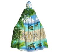 YUBVCF Seaside Boat Coconut Leaves Printing Adult Halloween Hooded Cloak 57.8 Inches, Large Hood Parties Cloak,Masquerade Themed Carnivals