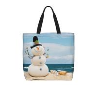 YUBVCF Snowman With Seashells Sitting On Sandy Beach Daily Needs Tote Bag For Women, Large-Capacity Shoulder Bag Top Handle Handbag For Travel, Work