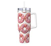 YUBVCF Strawberry Donut Printing 40oz Stainless Steel Tumbler Double Wall Vacuum Insulated Mug with Handle and 2 in 1 Straw Lid