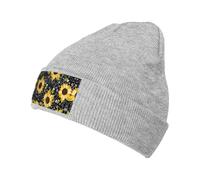 YUBVCF Sunflower Bees Printing 1 Pack Winter Beanie Hats for Men Women,Warm Cozy Knitted Cuffed Cap Gifts for Cold Weather Gray