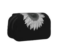 YUBVCF Sunflower Black Printing Double Layer Clamshell Pen Case for Boys Girls,Durable Pen Carrying Case with Zipper for School