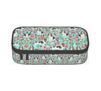 YUBVCF Sweet Basset Hound Florals Cute Pencil Case Organizer for Student Boys Girls,Large Capacity Multi-Slot Durable Pen Box