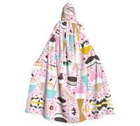 YUBVCF Sweet Ice Cream Printing Adult Halloween Hooded Cloak 57.8 Inches, Large Hood Parties Cloak,Masquerade Themed Carnivals