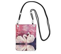YUBVCF White Swans With Pink Floral Tree Printing Small Phone Crossbody Shoulder Holsters Bag,Fits All Cell Phones,Use For Running,Walking,Biking