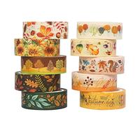 YUBX 10 Rolls Fall Washi Tape Set, Autumn Maple Leaves Sunflower Pumpkin Patterned Decorative Masking Tapes (Autumn Days)