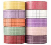 YUBX 10 Rolls Vintage Washi Tape Set 15mm Wide Grid Masking Decorative Tapes for Bullet Journals, Planners, Scrapbooking, Gift Wrapping, DIY Crafts (Tulip)
