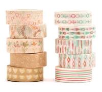 YUBX 10 Rolls Vintage Washi Tape Set, Boho Floral Decorative Craft Tape, Writable Masking Tape for Bullet Journal, Scrapbooking, Gift Wrapping, Planners, DIY Crafts