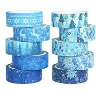 YUBX 10 Rolls Winter Washi Tape Set Blue Snowflake Masking Decorative Tapes (Winter Times)