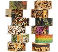 YUBX 12 Pcs Masking Tape Washi Tape Wildlife Gold Foil Stamping DIY Craft Journal Notebook Runner Scrapbooking Wrapping Present Decoration (Animal Skin Pattern)