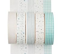 YUBX 5 Rolls Washi Tape Set Creative Basic Skinny Decorative Tapes for Arts, DIY Crafts, Bullet Journals, Planners, Scrapbooking, Wrapping (Cyan Dew)