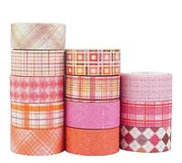 YUBX Basic Grid Washi Tape Set 12 Rolls Plaid Decorative Masking Tapes for Arts, DIY Crafts, Journals, Planners, Scrapbook, Wrapping (Pink)