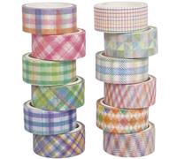 YUBX Basic Grid Washi Tape Set 12 Rolls Plaid Decorative Masking Tapes for Arts, DIY Crafts, Journals, Planners, Scrapbook, Wrapping (Colored)