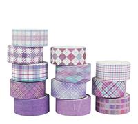 YUBX Basic Grid Washi Tape Set 12 Rolls Plaid Decorative Masking Tapes for Arts, DIY Crafts, Journals, Planners, Scrapbook, Wrapping (Purple)