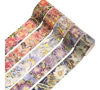 YUBX Blooming Washi Tape Set Gold Foil Masking Tape Peony Wide Decorative for Arts, DIY Crafts, Bullet Journal Supplies, Planners, Scrapbook, Card/Gift Wrapping -25mm- (Purple Flowers)