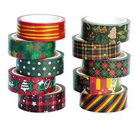YUBX Christmas Washi Tape Set 10 Rolls Vintage Black Gold Embellishment Basic Silver Decorative Masking Tapes for Arts, DIY Crafts, Journals, Planners, Scrapbook, Wrapping (X'Mas Retro)