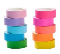 YUBX Colored Washi Tape Set 10 Rolls Fluorescent Solid Colors Decorative Masking Tapes for Arts, DIY Crafts, Journals, Planners, Scrapbook, Wrapping