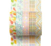 YUBX Cute Pattern Washi Tape Set 5 Rolls Glitter Cover Decorative Wide Kawaii Masking Tapes for Arts, DIY Crafts, Journals, Planners, Scrapbook, Wrapping (4 Color Lines)