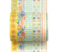 YUBX Cute Pattern Washi Tape Set 5 Rolls Glitter Cover Decorative Wide Kawaii Masking Tapes for Arts, DIY Crafts, Journals, Planners, Scrapbook, Wrapping (8 Retro Pop)