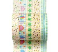 YUBX Cute Pattern Washi Tape Set 5 Rolls Glitter Cover Decorative Wide Kawaii Masking Tapes for Arts, DIY Crafts, Journals, Planners, Scrapbook, Wrapping (3 Heart Pop)