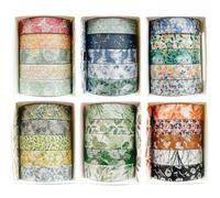 YUBX Flowers Washi Tape Set 30 Rolls Floral Patterns Decorative Skinny Slim Masking Tapes for Arts, DIY Crafts, Journals, Planners, Scrapbook, Wrapping (Greens Thrive)