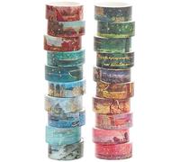 YUBX Landscape Washi Tape Set in Oil Painting Style 20 Rolls Scenery Drawing Masking Gold Foil Graphic Decorative Tapes for Arts, DIY Crafts, Journals, Planners, Scrapbook, Wrapping (Colourful)
