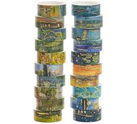 YUBX Landscape Washi Tape Set in Oil Painting Style 20 Rolls Scenery Drawing Masking Gold Foil Graphic Decorative Tapes for Arts, DIY Crafts, Journals, Planners, Scrapbook, Wrapping (Classic)