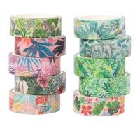 YUBX Plants Washi Tape Set in Painting Style 10 Rolls Tropical Rainforest Drawing Masking Animals Graphic Decorative Tapes for Arts, DIY Crafts, Journals, Planners, Scrapbook, Wrapping
