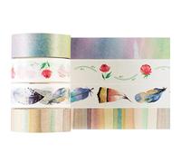 YUBX Romantic Garden Washi Tapes 4 Rolls Feather Rose Masking Tape Set Decorative for Arts, DIY Crafts, Bullet Journal Supplies, Planners, Scrapbook, Card/Gift Wrapping, Clear