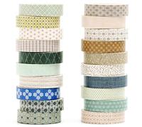 YUBX Simple Geometric Washi Tape Set 20 Rolls Minimal Patterns Decorative Thin Masking Tapes for Arts, DIY Crafts, Journals, Planners, Scrapbook, Wrapping (1 Misty Blue)
