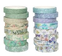 YUBX Spring Washi Tape Set 16 Rolls Flowers Printed Embellishment Green Decorative Masking Tapes for Arts, DIY Crafts, Journals, Planners, Scrapbook, Wrapping