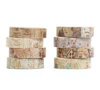 YUBX Vintage Washi Tape Set 8 Rolls Thin Retro Decorative Antique Patterns Masking Tapes for Arts, DIY Crafts, Journals, Planners, Scrapbook, Wrapping (Junk Books)