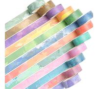 YUBX Watercolors Washi Tape Set 12 Rolls Pastel Colors Masking Macaron Graphic Decorative Tapes for Arts, DIY Crafts, Journals, Planners, Scrapbook, Wrapping