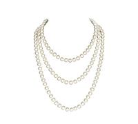 Yuccer Long Pearl Necklace - 1920s Fashion Faux Flapper Beads String, Costume Jewelry, 59"/150cm