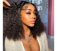 yuccy Curly Bob Wig Human Hair 13x4 Water Wave Front Wig Lace Front Wig 250% Density Curly Bob Wig for Women Natural Color 16 Inch