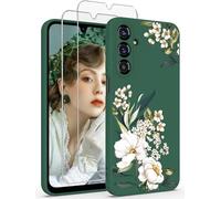 Yucenx Samsung Galaxy A16 5G Case, Floral Pattern Liquid Silicone Shockproof Anti-Scratch Soft Protective Case with 2 Pack Screen Protector for Galaxy A16 5G Midnight Green