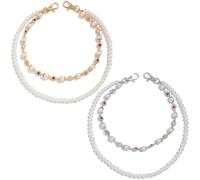 YUCFOREN 2 Pieces Wallet Chain Pants Chains for Men Women, Layered Pants Chain Punk Jeans Layered Accessories with Exquisite Rhinestone Flower Pearl, One Size, Gold Plated, No Gemstone