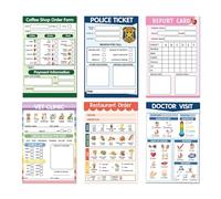 yuchdzexu 6 Pcs Kids Pretend Play Notepads,Imaginative Role Playtime Bundle, Include Doctor Teacher Vet Coffee Restaurant,for Children School Party Road Trip