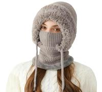 yuchdzexu Beanie Hat for Women, Beanie Hat with Scarf and,Neck Warmer with Face Cover,Warm Scarf, for Hiking Traveling Skiing Biking Snowboarding Gray