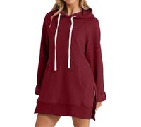 YuchiFa Oversized Hoodie Dress for Women Long Sleeve Pullover Split Hem Hooded Sweatshirt with Pocket Casual Fall Winter Outfit (Claret,S)