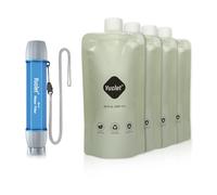 Yuclet Squeeze Water Filtration System with 4 Squeeze Water Pouches and 0.1 Micron Water Filter Straw, Survival Gear for Camping, Travel, Backpacking, Hiking and Emergency Preparedness