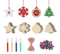 YUDAEE 124pcs Wooden Christmas Decorations Ornaments Crafts for Kids - Baubles to Paint With Jingle Bells, Markers and Twines for DIY Xmas Tree Gift Tags Home Decor